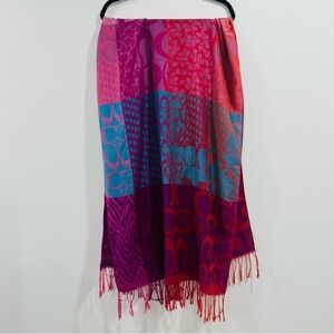 Coach signature logo scarf / wrap / pashmina multi patterned colorful wool silk